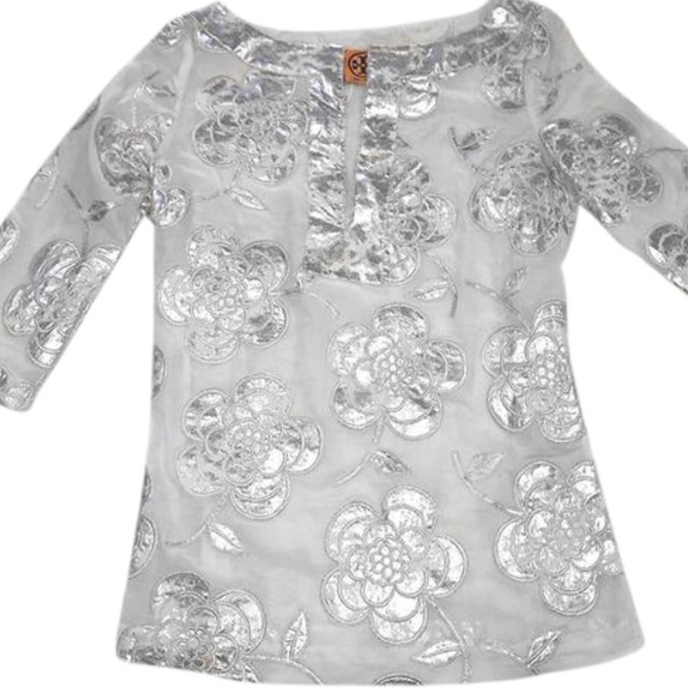 Tory burch tunic with silver flower pattern